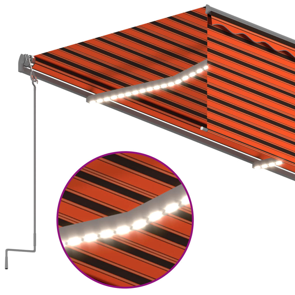 Luifel handmatig uittrekbaar rolgordijn LED 5x3 m oranje bruin