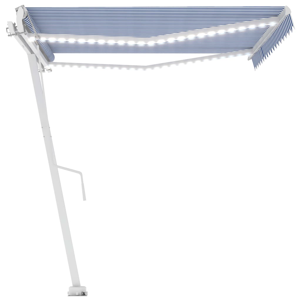 Luifel automatisch met LED en windsensor 450x300 cm blauw wit