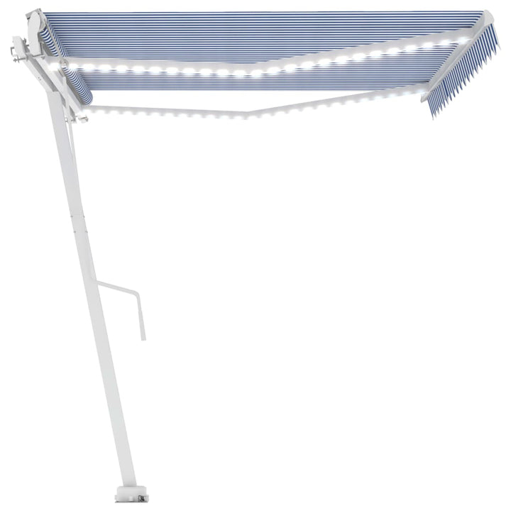 Luifel automatisch met LED en windsensor 450x350 cm blauw wit