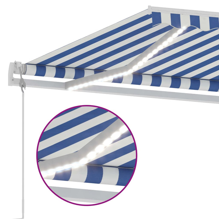 Luifel automatisch met LED en windsensor 450x350 cm blauw wit