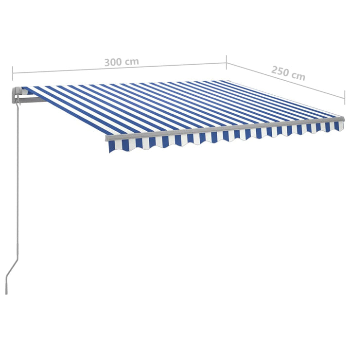 Luifel automatisch uittrekbaar met palen 3x2,5 m blauw en wit