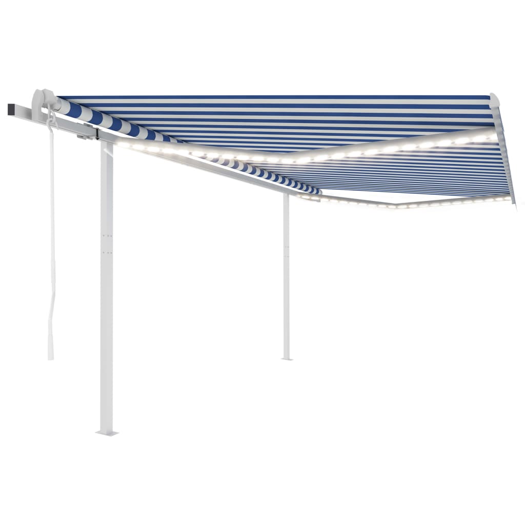 Luifel automatisch met LED en windsensor 4,5x3 m blauw en wit