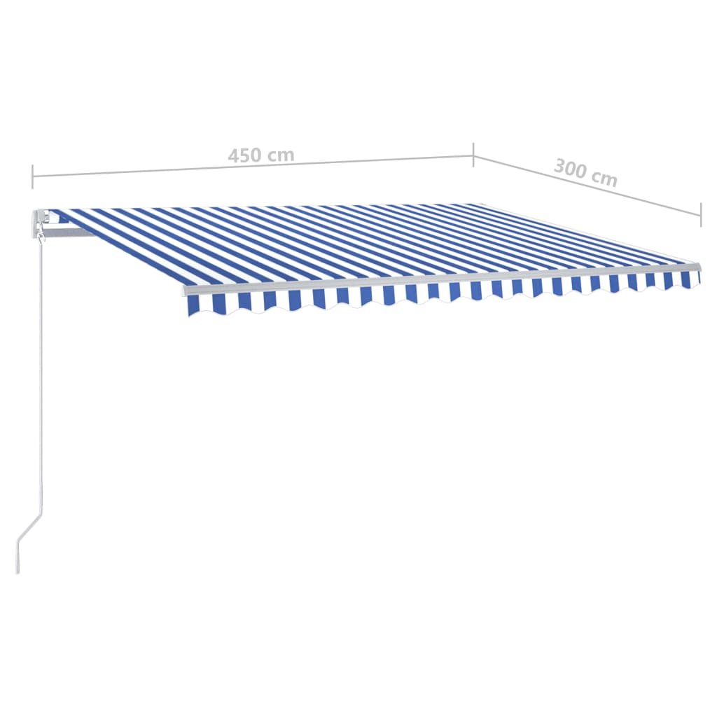 Luifel automatisch met LED en windsensor 4,5x3 m blauw en wit