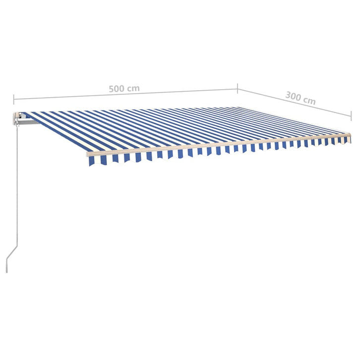 Luifel automatisch uittrekbaar met palen 5x3 m blauw en wit