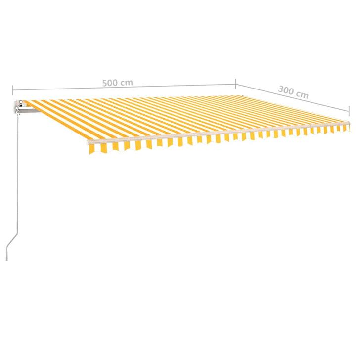 Luifel automatisch uittrekbaar met palen 5x3 m geel en wit