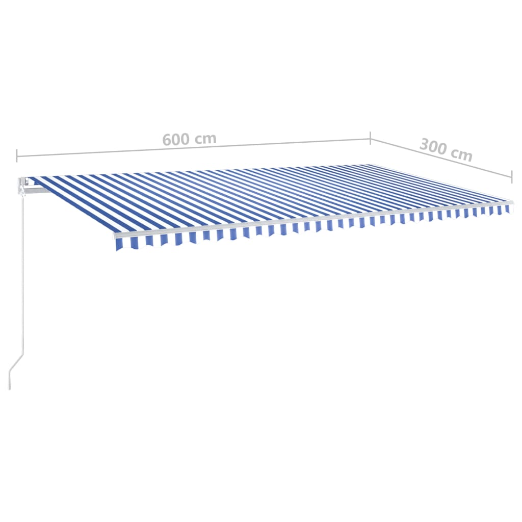 Luifel automatisch uittrekbaar met palen 6x3 m blauw en wit