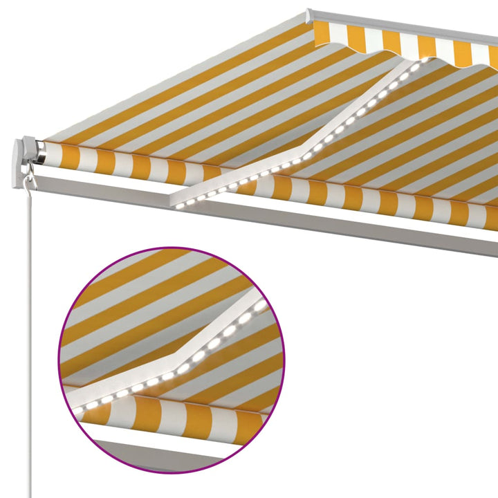 Luifel automatisch met LED en windsensor 4x3,5 m geel en wit