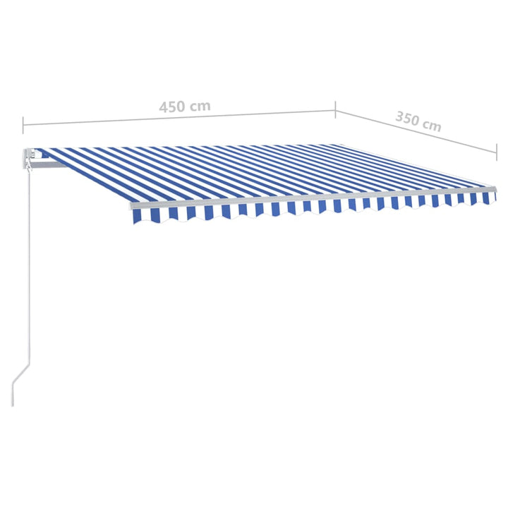 Luifel automatisch uittrekbaar met palen 4,5x3,5 m blauw en wit