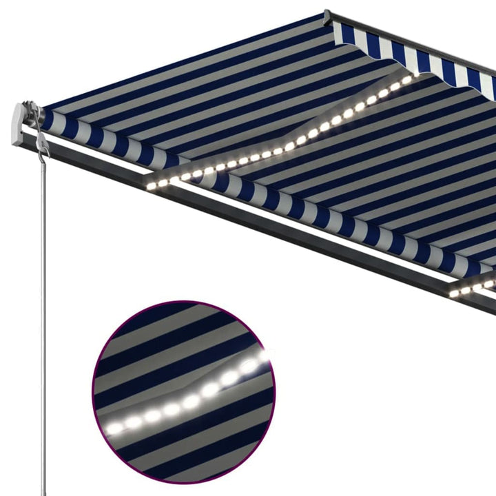 Luifel automatisch met LED en windsensor 3,5x2,5 m blauw en wit