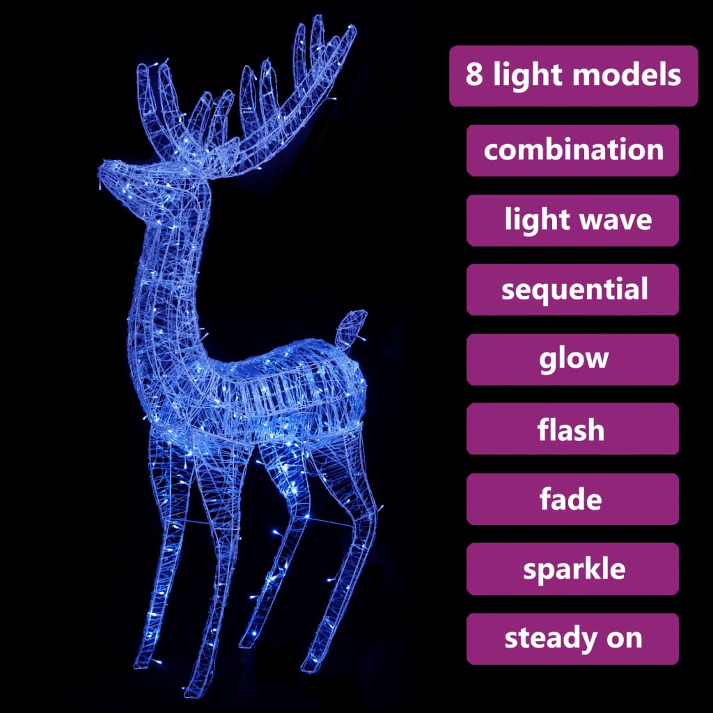 Kerstdecoratie rendier 250 LED's blauw 180 cm acryl