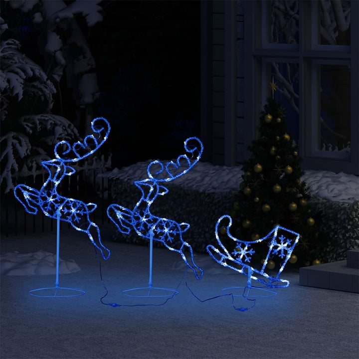 Kerstdecoratie rendieren en slee 260x21x87cm acryl blauw
