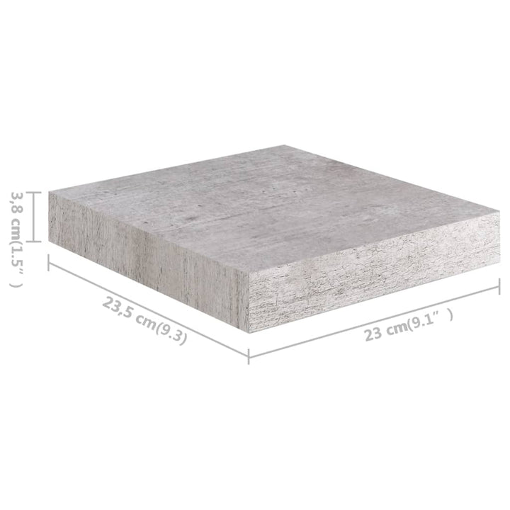 Wandschappen 2 st zwevend 23x23,5x3,8 cm MDF betongrijs
