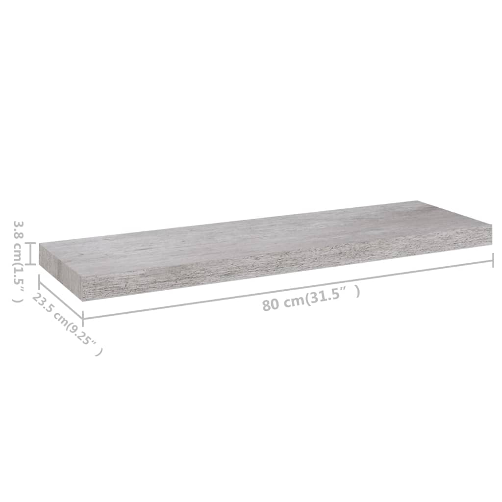 Wandschappen zwevend 2 st 80x23,5x3,8 cm MDF betongrijs