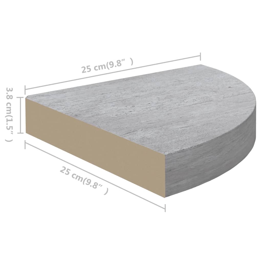 Hoekwandschappen 2 st 25x25x3,8 cm MDF betongrijs