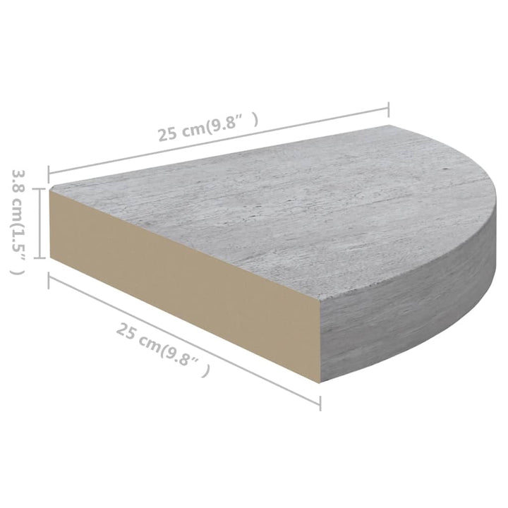 Hoekwandschappen 2 st 25x25x3,8 cm MDF betongrijs