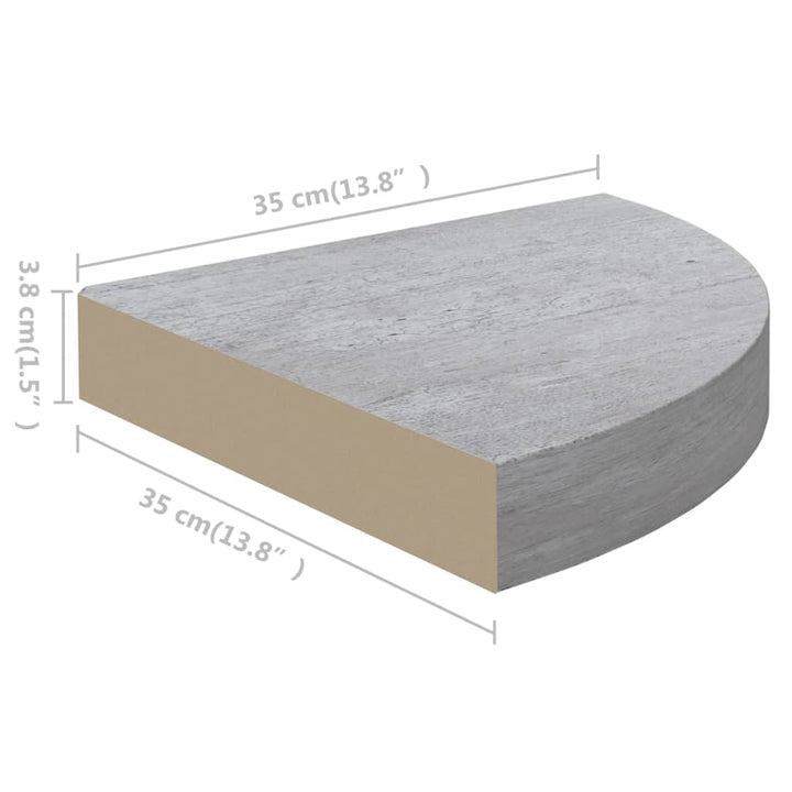 Hoekwandschappen 2 st 35x35x3,8 cm MDF betongrijs
