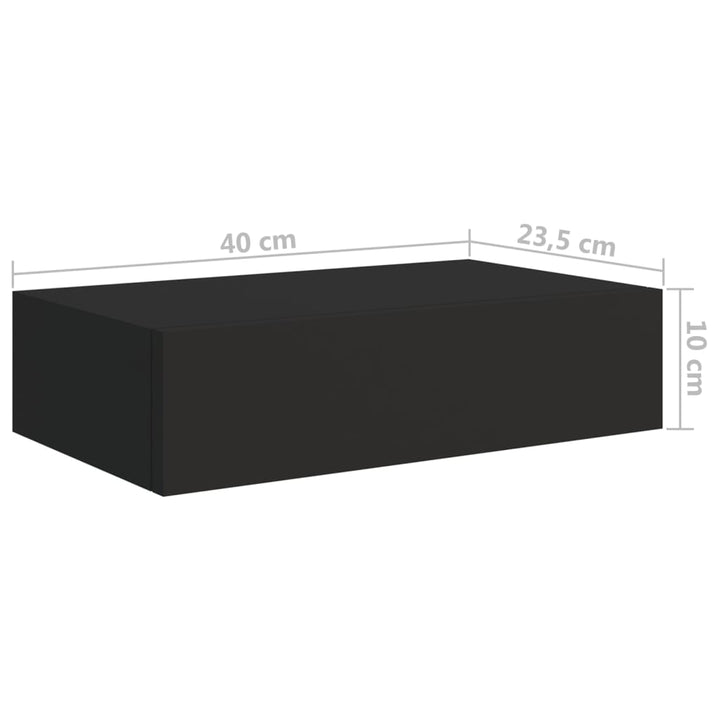 viaXL Wandschap met lade 40x23,5x10 cm MDF zwart