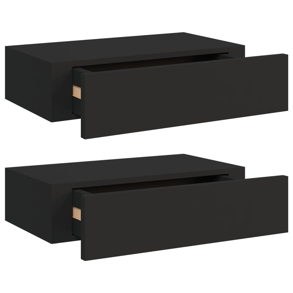 viaXL Wandschappen 2 st met lade 40x23,5x10 cm MDF zwart