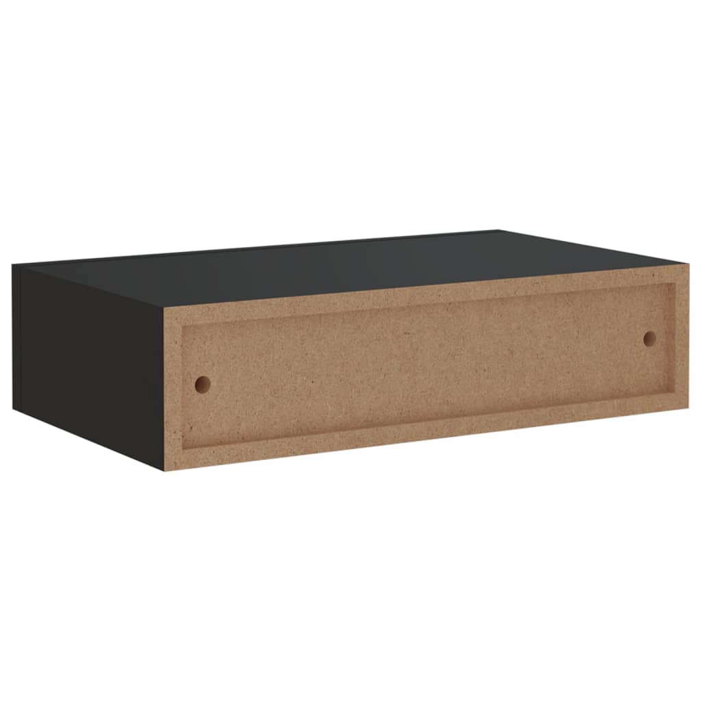 viaXL Wandschappen 2 st met lade 40x23,5x10 cm MDF zwart