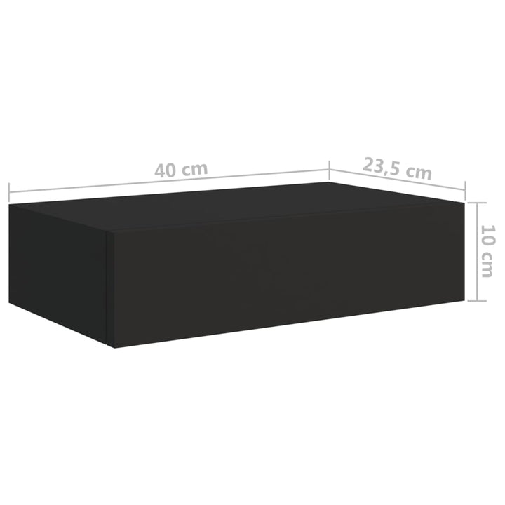 viaXL Wandschappen 2 st met lade 40x23,5x10 cm MDF zwart