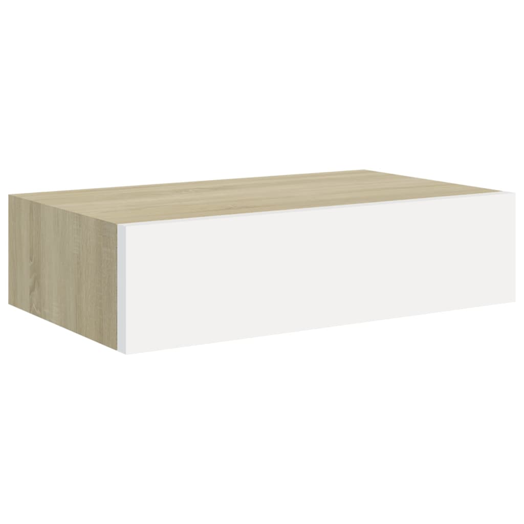 viaXL Wandschap met lade 40x23,5x10 cm MDF eikenkleurig en wit