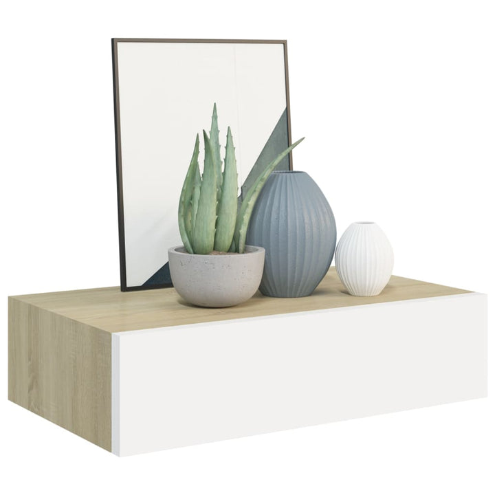 viaXL Wandschap met lade 40x23,5x10 cm MDF eikenkleurig en wit