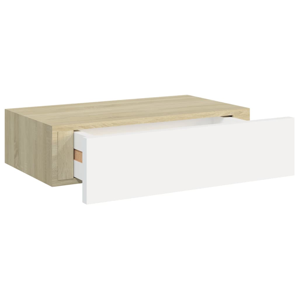 viaXL Wandschap met lade 40x23,5x10 cm MDF eikenkleurig en wit