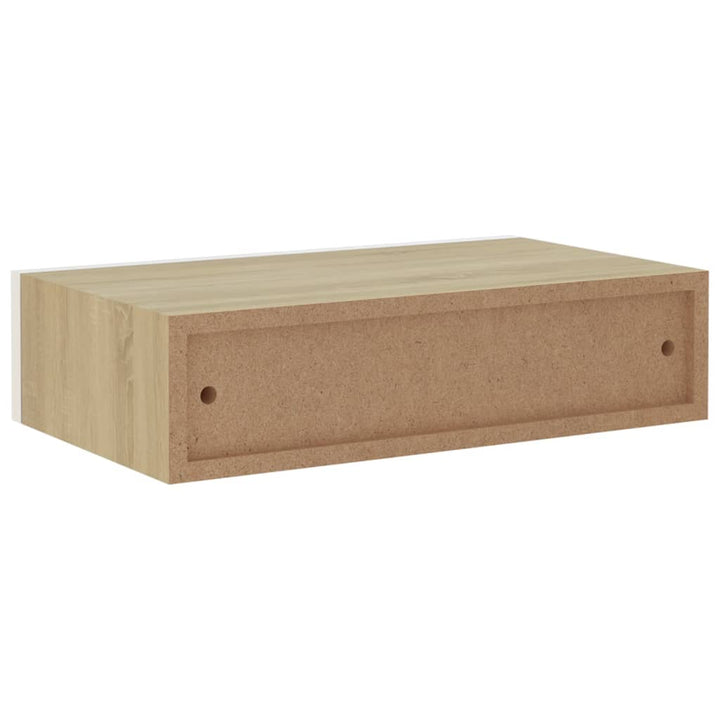 viaXL Wandschap met lade 40x23,5x10 cm MDF eikenkleurig en wit