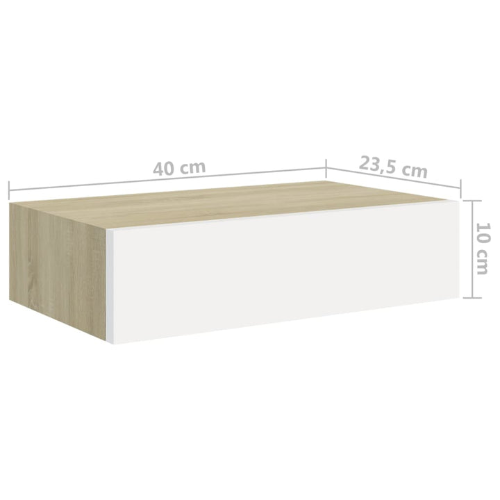 viaXL Wandschap met lade 40x23,5x10 cm MDF eikenkleurig en wit