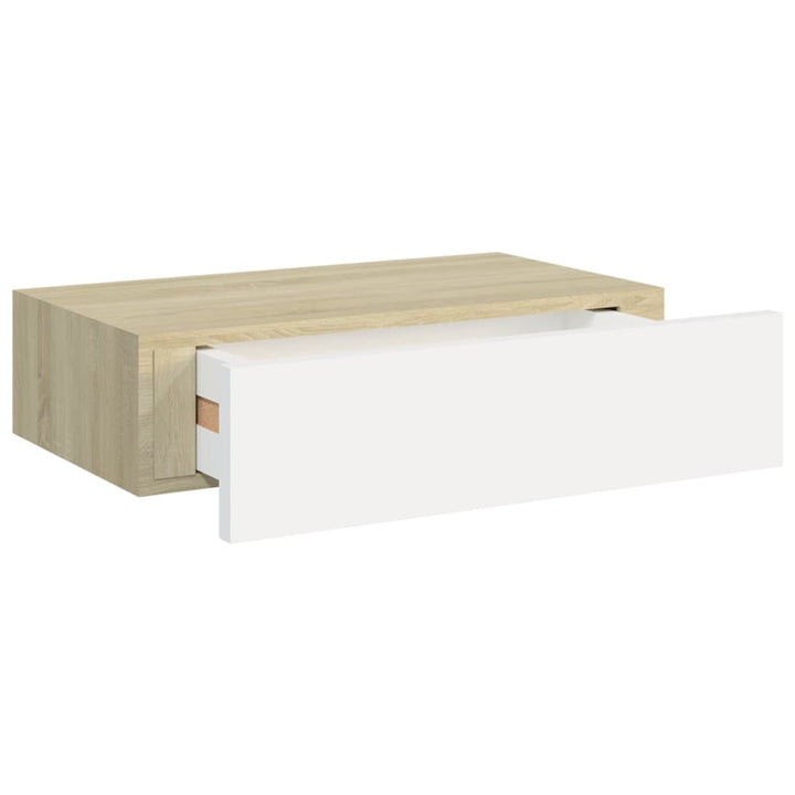 viaXL Wandschappen 2 st met lade 40x23,5x10 cm MDF eikenkleurig en wit