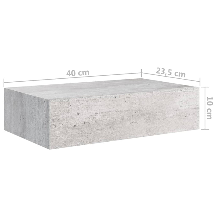 viaXL Wandschap met lade 40x23,5x10 cm MDF betongrijs