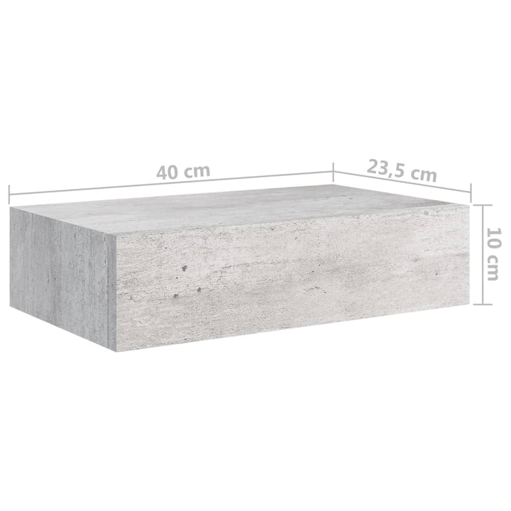 viaXL Wandschappen 2 st met lade 40x23,5x10 cm MDF betongrijs