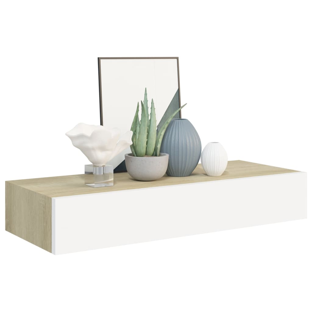 Wandschap met lade 60x23,5x10 cm MDF eikenkleurig en wit