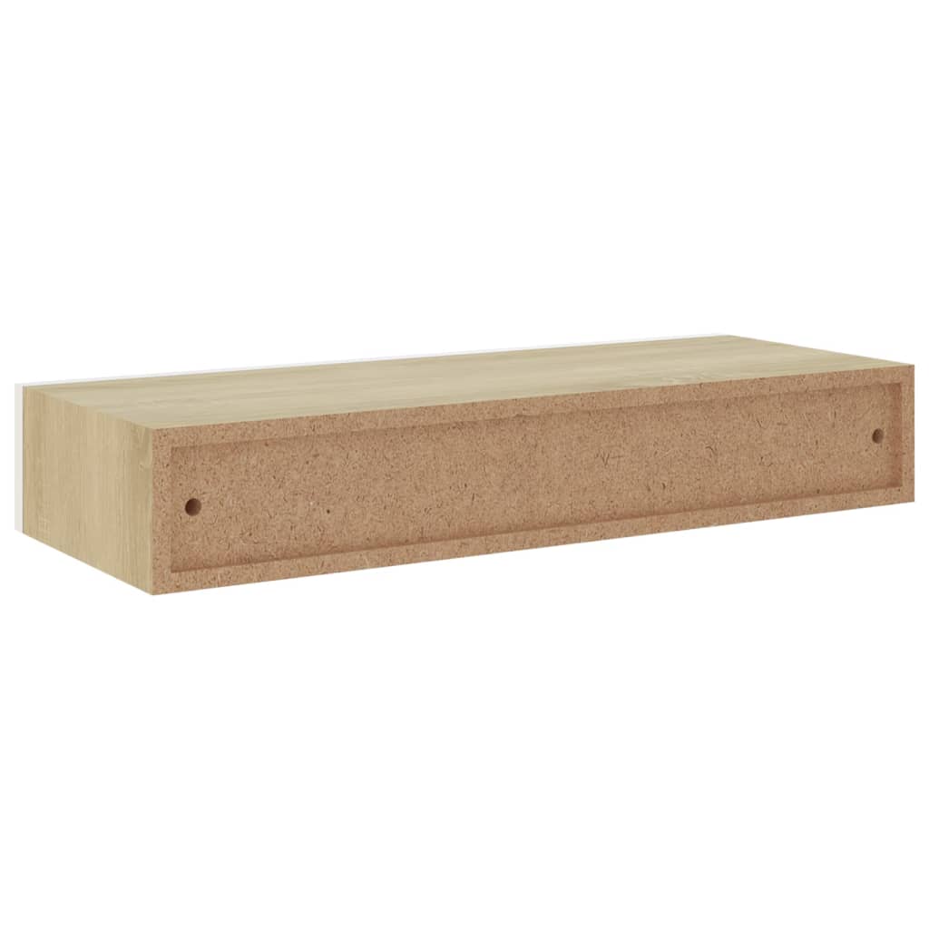 Wandschap met lade 60x23,5x10 cm MDF eikenkleurig en wit