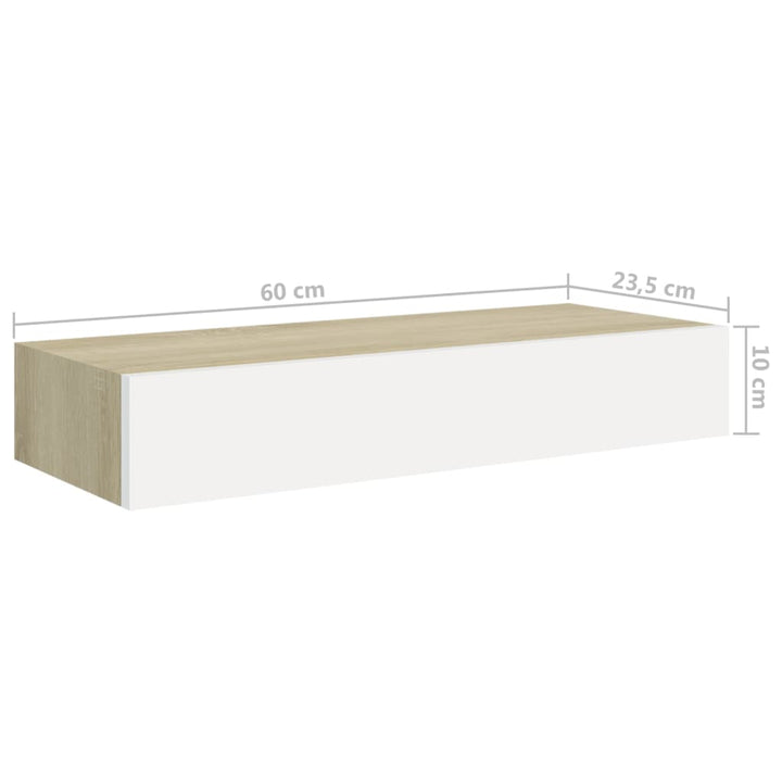 Wandschap met lade 60x23,5x10 cm MDF eikenkleurig en wit