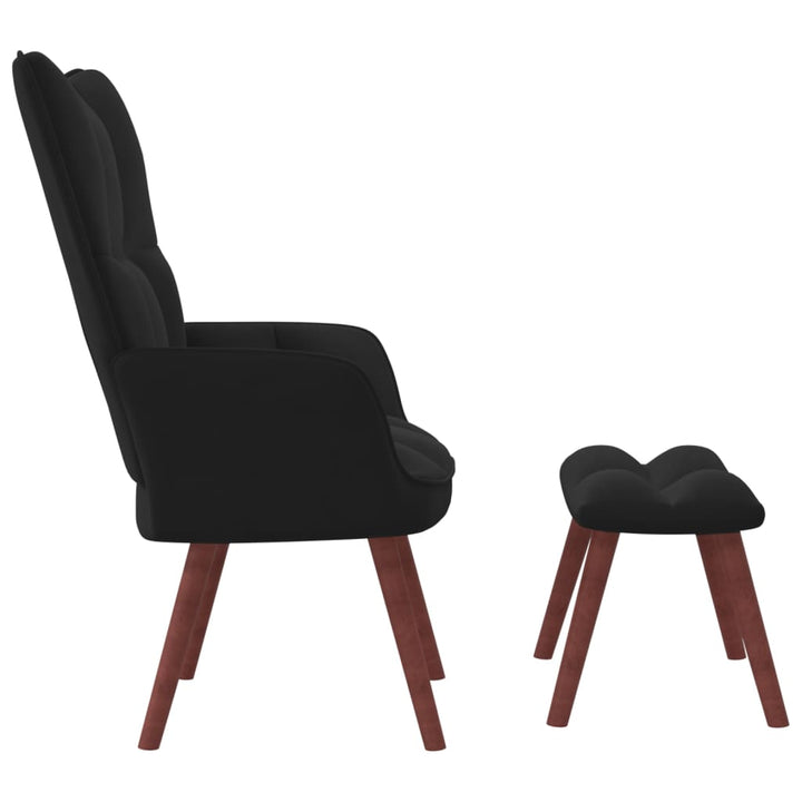Relaxstoel met voetenbank fluweel zwart