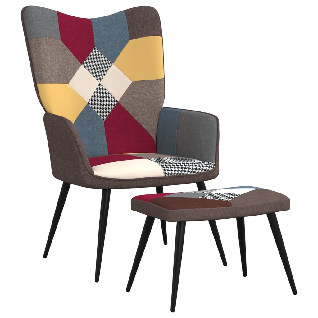 Relaxstoel met voetenbank patchwork stof