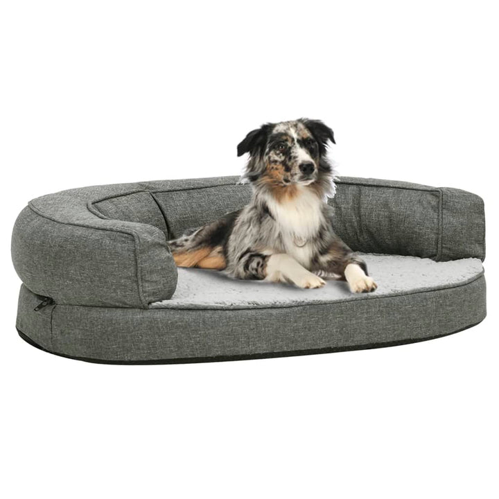 Hondenbed ergonomisch linnen-look 75x53 cm fleece grijs