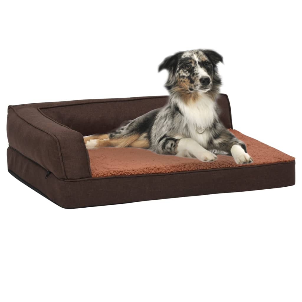 Hondenbed ergonomisch linnen-look 60x42 cm fleece bruin