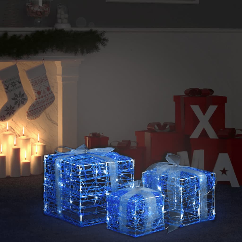 Kerstverlichting geschenkdozen 3 st decoratief acryl koudwit