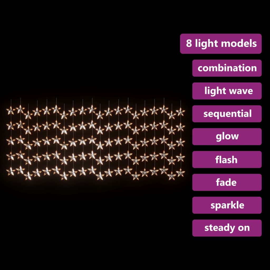 Lichtsnoergordijn sterren met 500 LED's en 8 functies warmwit