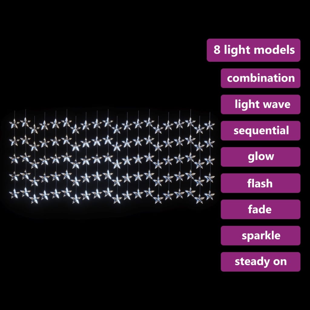 Lichtsnoergordijn sterren met 500 LED's en 8 functies koudwit