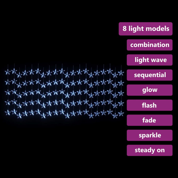 Lichtsnoergordijn sterren met 500 LED's en 8 functies blauw