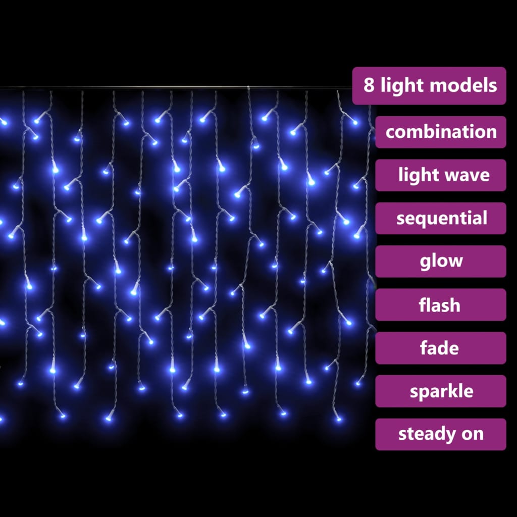Lichtgordijn met 400 LED's en 8 functies 10 m blauw
