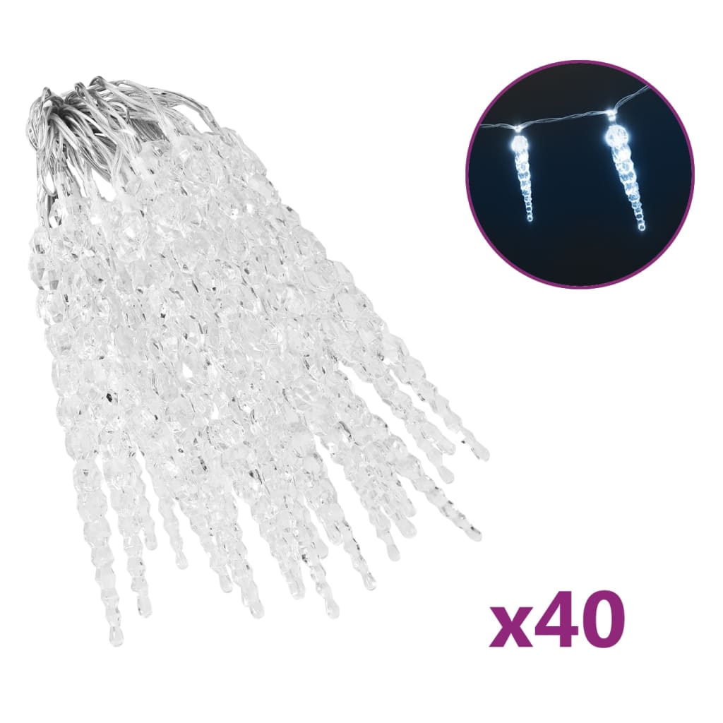 Kerstverlichting ijspegel met 40 LED's acryl koudwit