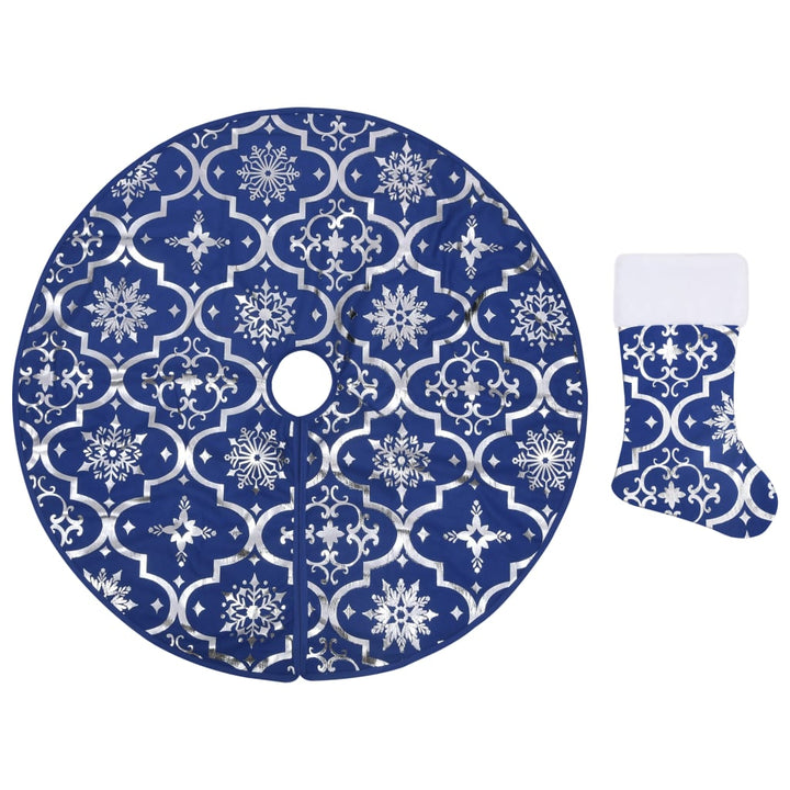 Kerstboomrok luxe met sok 90 cm stof blauw