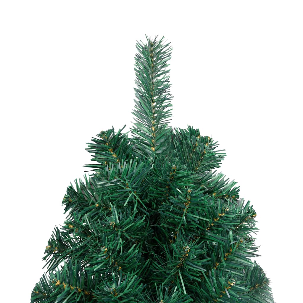 Kunstkerstboom met LED's en kerstballen half 120 cm groen