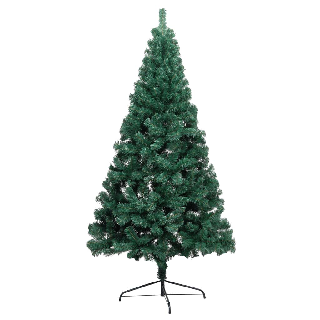 Kunstkerstboom met LED's en kerstballen half 150 cm groen
