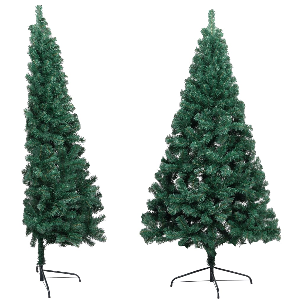 Kunstkerstboom met LED's en kerstballen half 180 cm groen