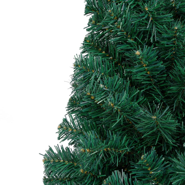 Kunstkerstboom met LED's en kerstballen half 210 cm groen